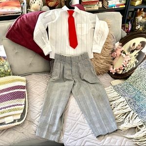 Kids White and Gray Matching Set with Red Tie